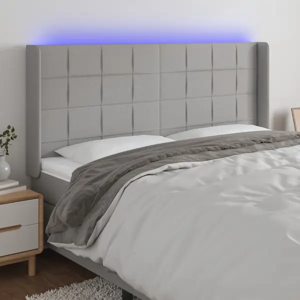 Gossi tablie de pat cu led, gri deschis, 203x16x118/128 cm, textil