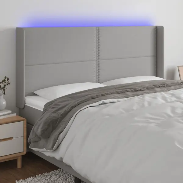 Gossi tablie de pat cu led, gri deschis, 203x16x118/128 cm, textil