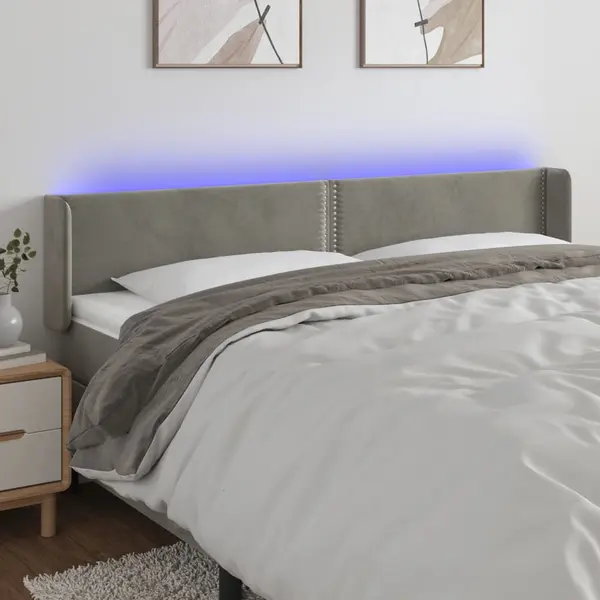 Gossi tablie de pat cu led, gri deschis, 203x16x78/88 cm, catifea