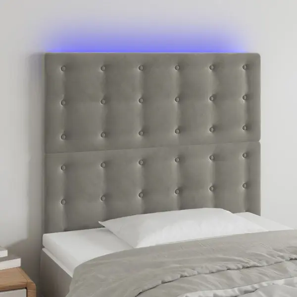 Gossi tablie de pat cu led, gri deschis, 80x5x118/128 cm, catifea