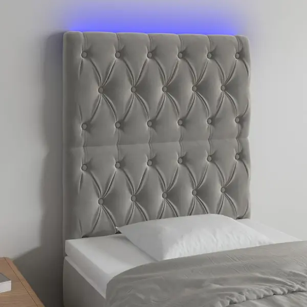 Gossi tablie de pat cu led, gri deschis, 80x7x118/128 cm, catifea