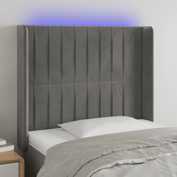 Gossi tablie de pat cu led, gri deschis, 83x16x118/128 cm, catifea