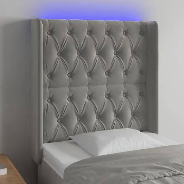 Gossi tablie de pat cu led, gri deschis, 83x16x118/128 cm, catifea