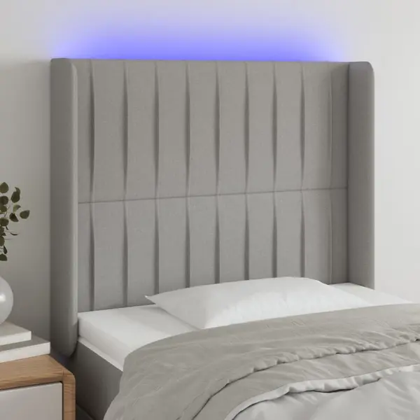 Gossi tablie de pat cu led, gri deschis, 83x16x118/128 cm, textil