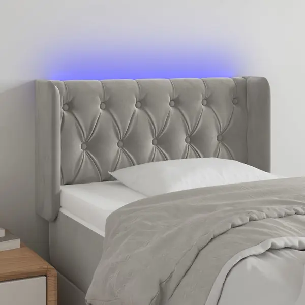 Gossi tablie de pat cu led, gri deschis, 83x16x78/88 cm, catifea