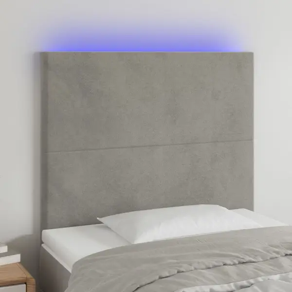 Gossi tablie de pat cu led, gri deschis, 90x5x118/128 cm, catifea