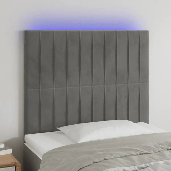 Gossi tablie de pat cu led, gri deschis, 90x5x118/128 cm, catifea