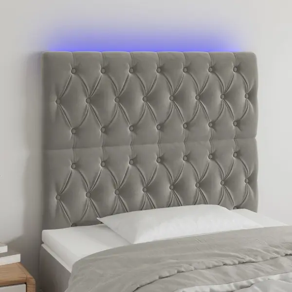 Gossi tablie de pat cu led, gri deschis, 90x7x118/128 cm, catifea