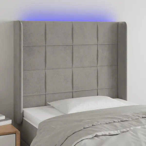 Gossi tablie de pat cu led, gri deschis, 93x16x118/128 cm, catifea