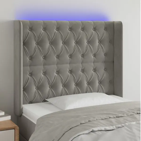 Gossi tablie de pat cu led, gri deschis, 93x16x118/128 cm, catifea