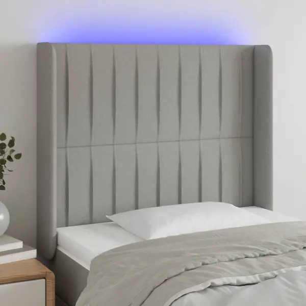 Gossi tablie de pat cu led, gri deschis, 93x16x118/128 cm, textil