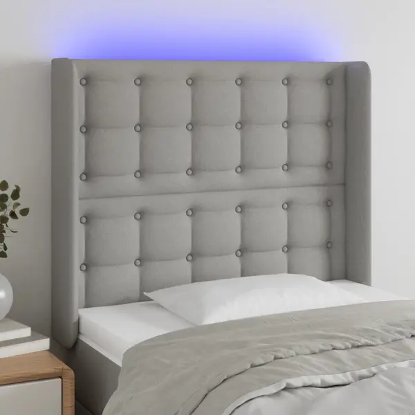 Gossi tablie de pat cu led, gri deschis, 93x16x118/128 cm, textil