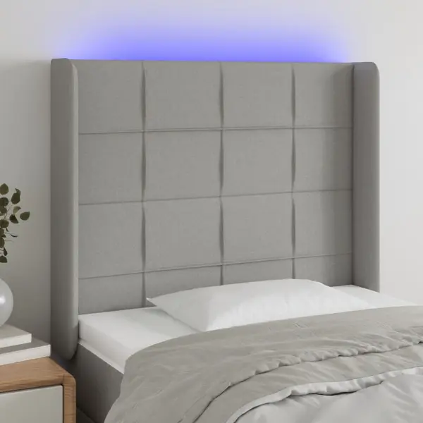 Gossi tablie de pat cu led, gri deschis, 93x16x118/128 cm, textil