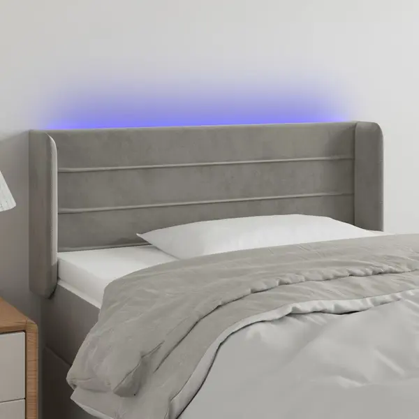 Gossi tablie de pat cu led, gri deschis, 93x16x78/88 cm, catifea