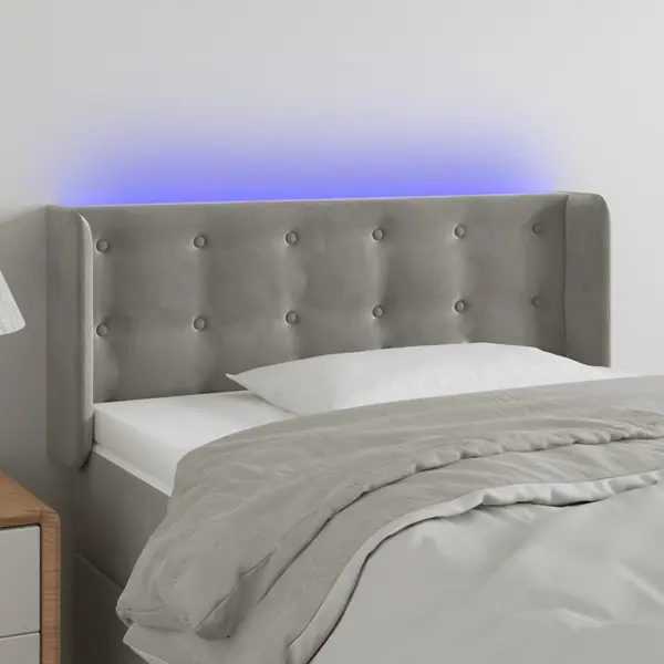 Gossi tablie de pat cu led, gri deschis, 93x16x78/88 cm, catifea