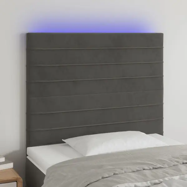 Gossi tablie de pat cu led, gri inchis, 100x5x118/128 cm, textil