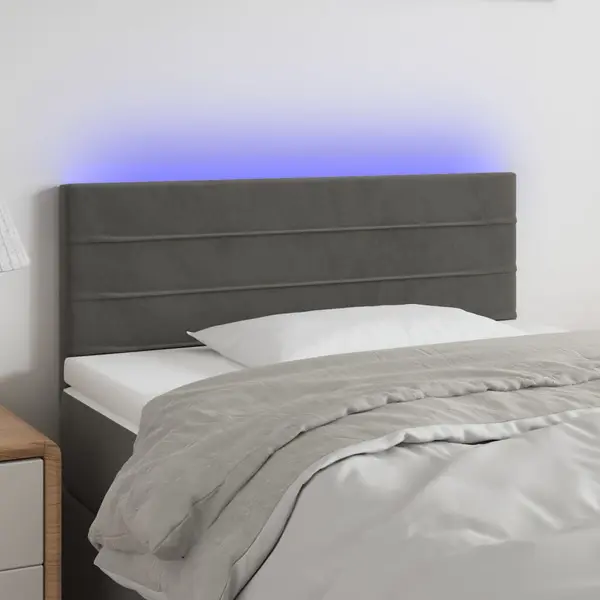 Gossi tablie de pat cu led, gri inchis, 100x5x78/88 cm, catifea