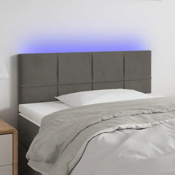 Gossi tablie de pat cu led, gri inchis, 100x5x78/88 cm, catifea