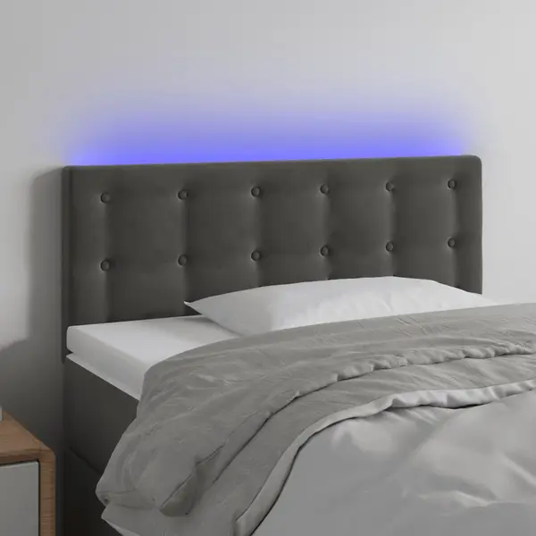 Gossi tablie de pat cu led, gri inchis, 100x5x78/88 cm, catifea