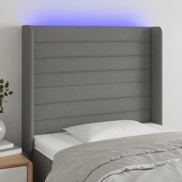 Gossi tablie de pat cu led, gri inchis, 103x16x118/128 cm, textil