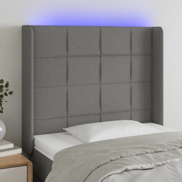 Gossi tablie de pat cu led, gri inchis, 103x16x118/128 cm, textil