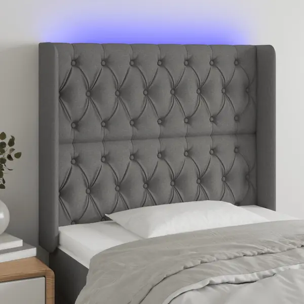 Gossi tablie de pat cu led, gri inchis, 103x16x118/128 cm, textil
