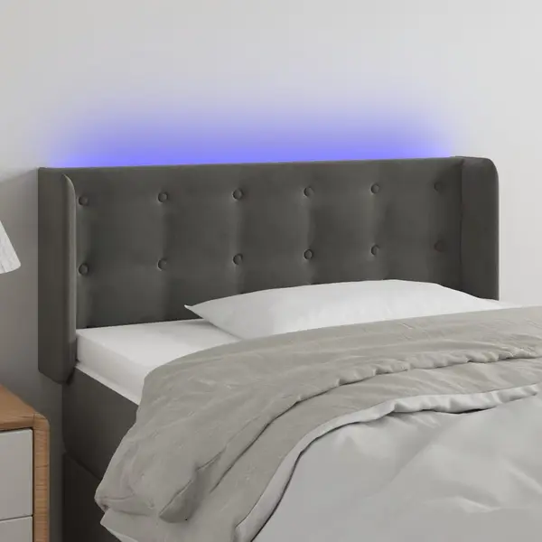 Gossi tablie de pat cu led, gri inchis, 103x16x78/88 cm, catifea