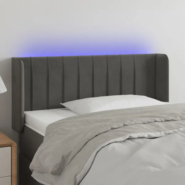 Gossi tablie de pat cu led, gri inchis, 103x16x78/88 cm, catifea