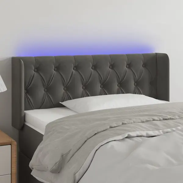 Gossi tablie de pat cu led, gri inchis, 103x16x78/88 cm, catifea