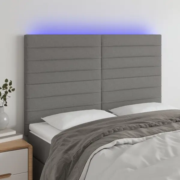 Gossi tablie de pat cu led, gri inchis, 144x5x118/128 cm, textil