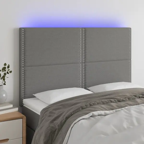 Gossi tablie de pat cu led, gri inchis, 144x5x118/128 cm, textil