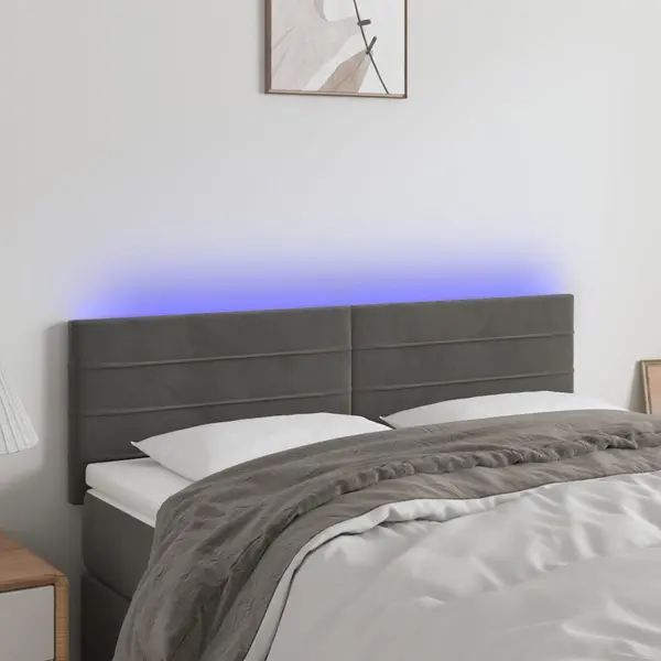 Gossi tablie de pat cu led, gri inchis, 144x5x78/88 cm, catifea
