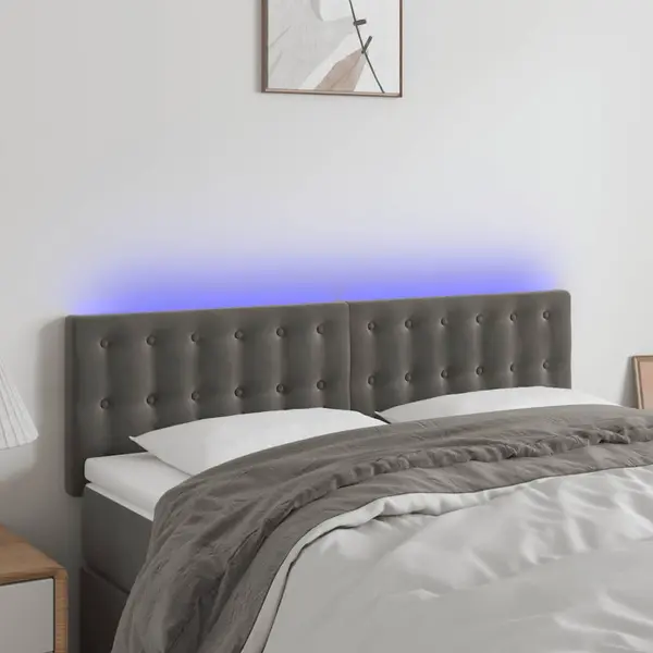 Gossi tablie de pat cu led, gri inchis, 144x5x78/88 cm, catifea