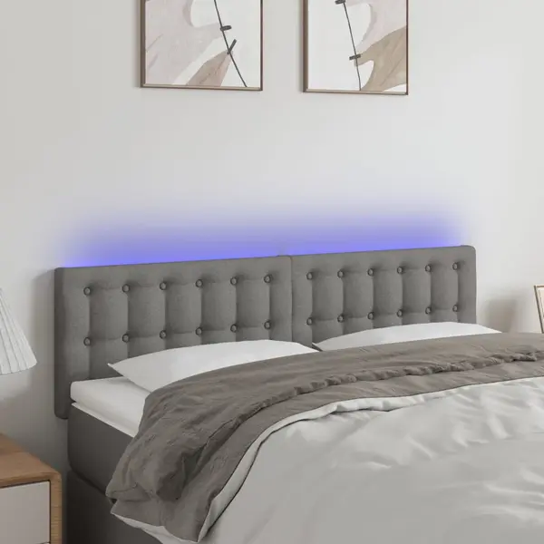 Gossi tablie de pat cu led, gri inchis, 144x5x78/88 cm, textil