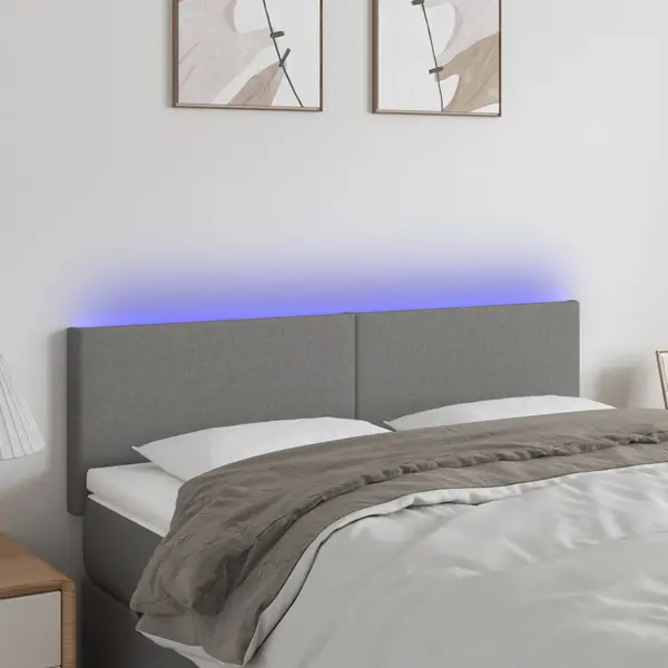 Gossi tablie de pat cu led, gri inchis, 144x5x78/88 cm, textil
