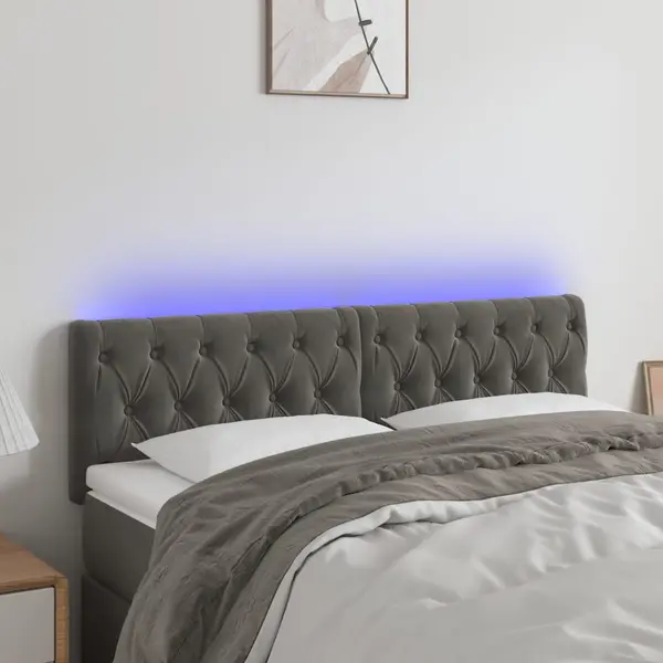 Gossi tablie de pat cu led, gri inchis, 144x7x78/88 cm, catifea