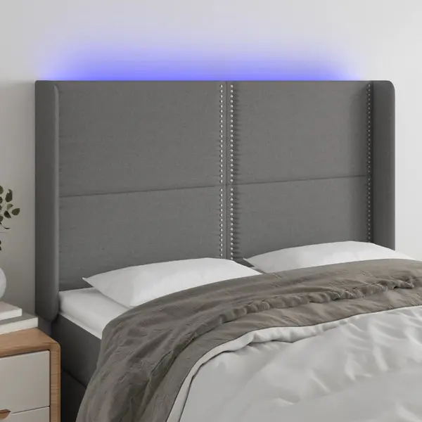 Gossi tablie de pat cu led, gri inchis, 147x16x118/128 cm, textil