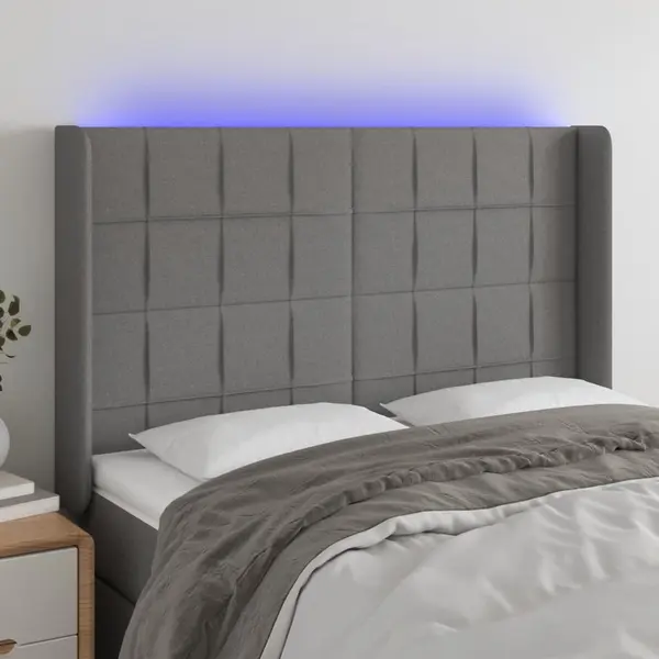 Gossi tablie de pat cu led, gri inchis, 147x16x118/128 cm, textil