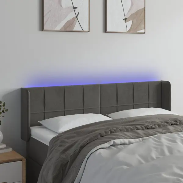 Gossi tablie de pat cu led, gri inchis, 147x16x78/88 cm, catifea