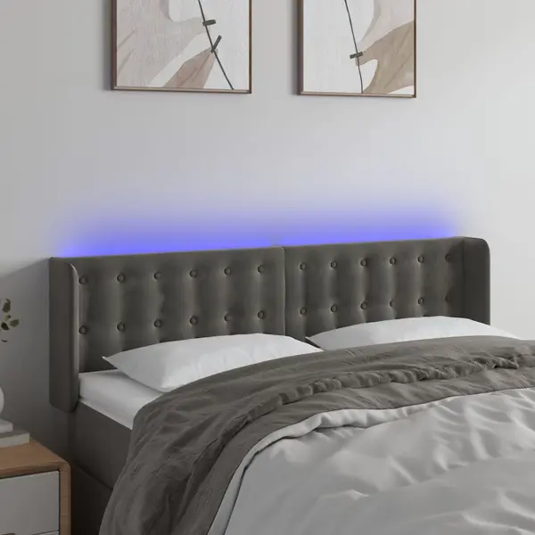 Gossi tablie de pat cu led, gri inchis, 147x16x78/88 cm, catifea