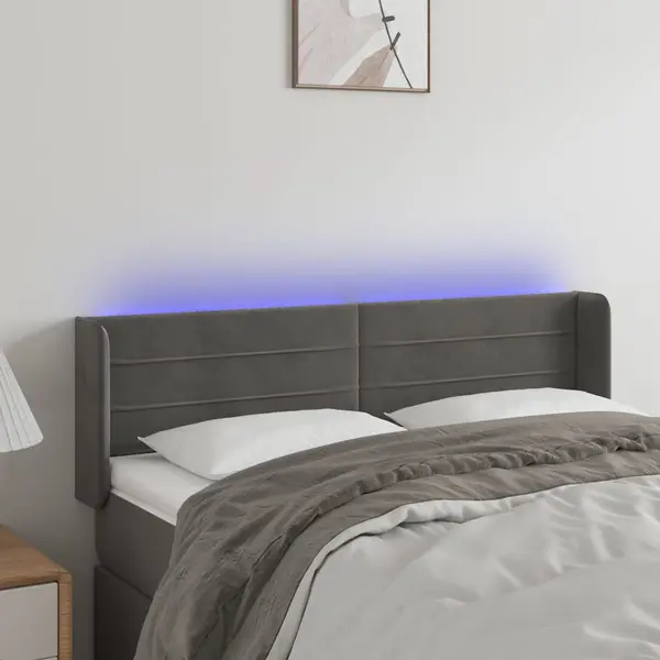 Gossi tablie de pat cu led, gri inchis, 147x16x78/88 cm, catifea