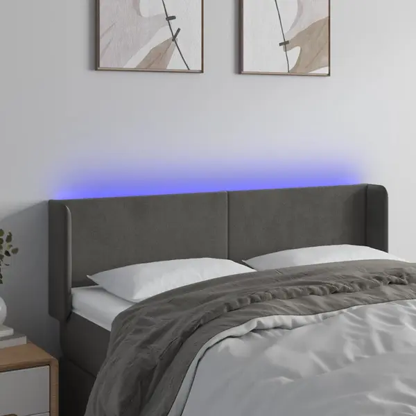 Gossi tablie de pat cu led, gri inchis, 147x16x78/88 cm, catifea
