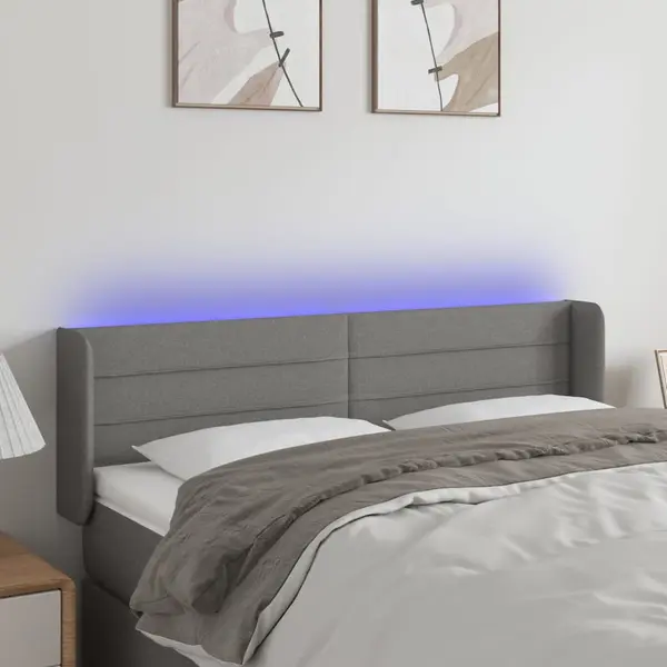 Gossi tablie de pat cu led, gri inchis, 147x16x78/88 cm, textil