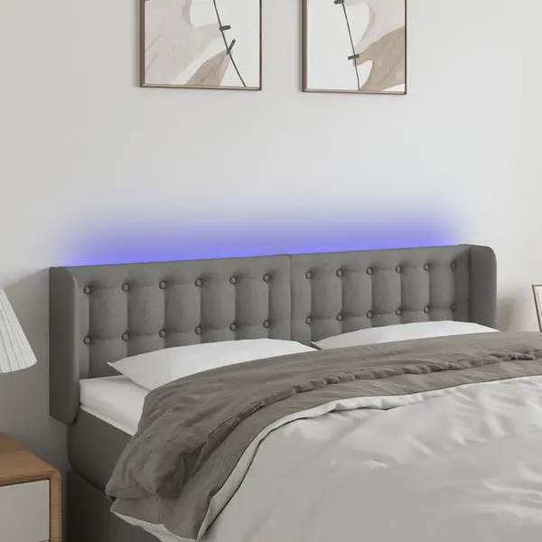 Gossi tablie de pat cu led, gri inchis, 147x16x78/88 cm, textil
