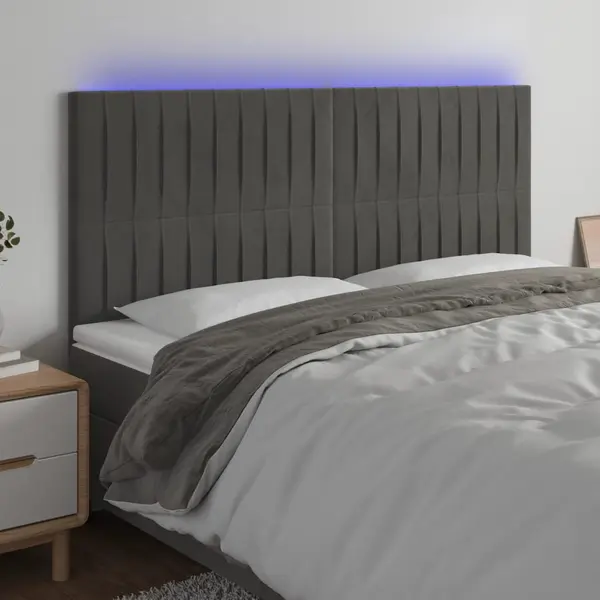 Gossi tablie de pat cu led, gri inchis, 160x5x118/128 cm, catifea
