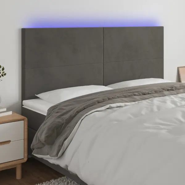 Gossi tablie de pat cu led, gri inchis, 160x5x118/128 cm, catifea