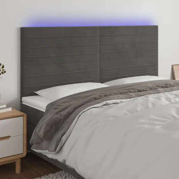 Gossi tablie de pat cu led, gri inchis, 160x5x118/128 cm, catifea