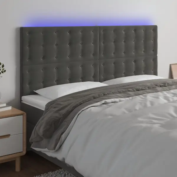 Gossi tablie de pat cu led, gri inchis, 160x5x118/128 cm, catifea