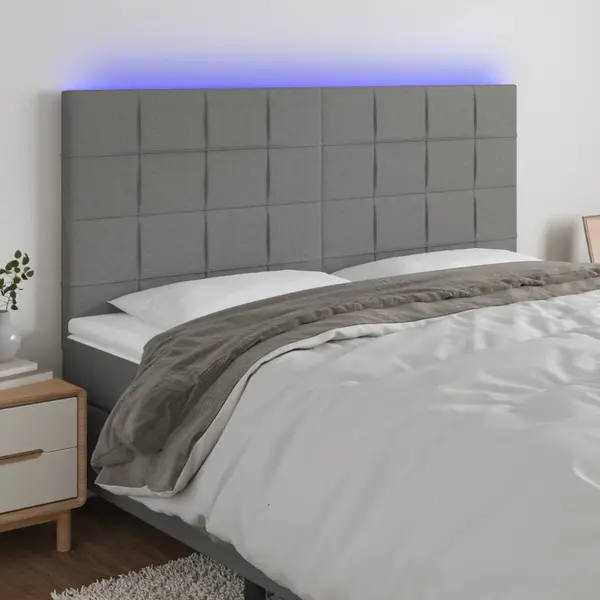Gossi tablie de pat cu led, gri inchis, 160x5x118/128 cm, textil