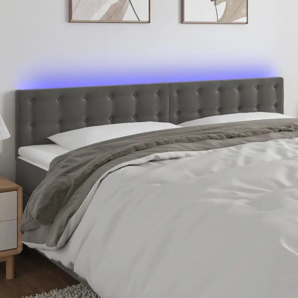 Gossi tablie de pat cu led, gri inchis, 160x5x78/88 cm, catifea